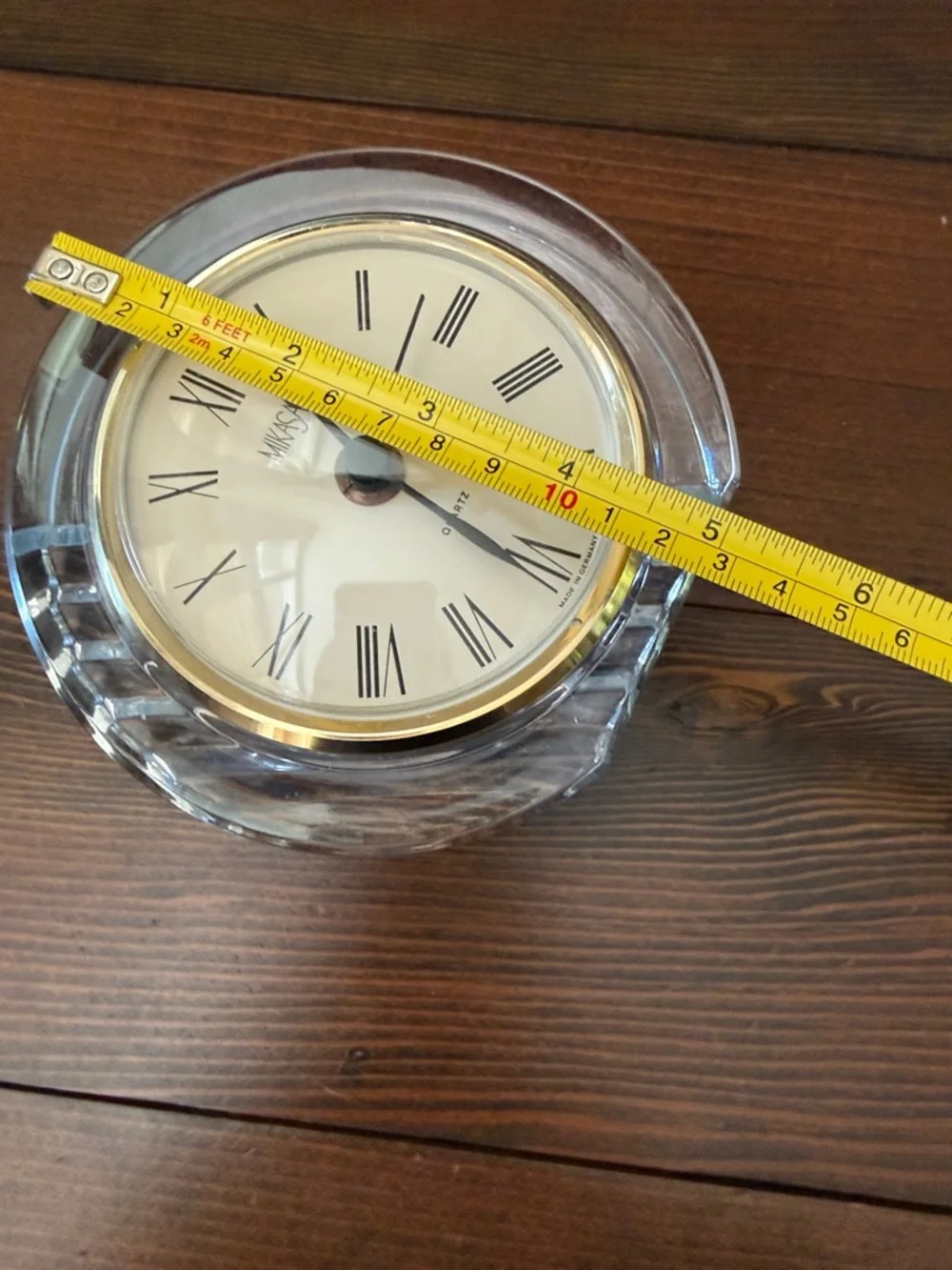 Mikasa Crystal Table Clock with Gold Accent and White Dial. Runs on AA Battery